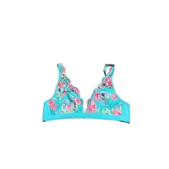 PINK Teal Lace Floral Bralette - Picture 1 of 4